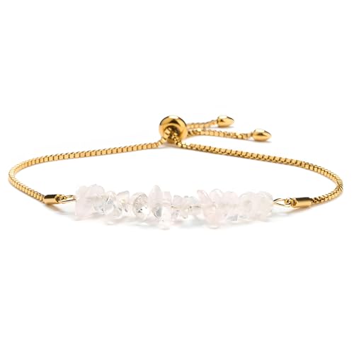 Kronabelle Amazonite Splitter-Armband, natürlicher Edelstein, verstellbare Edelstahlkette, Kristallarmband, Schmuck mit weißen Steinsplittern und Goldkette für Damen und Herren